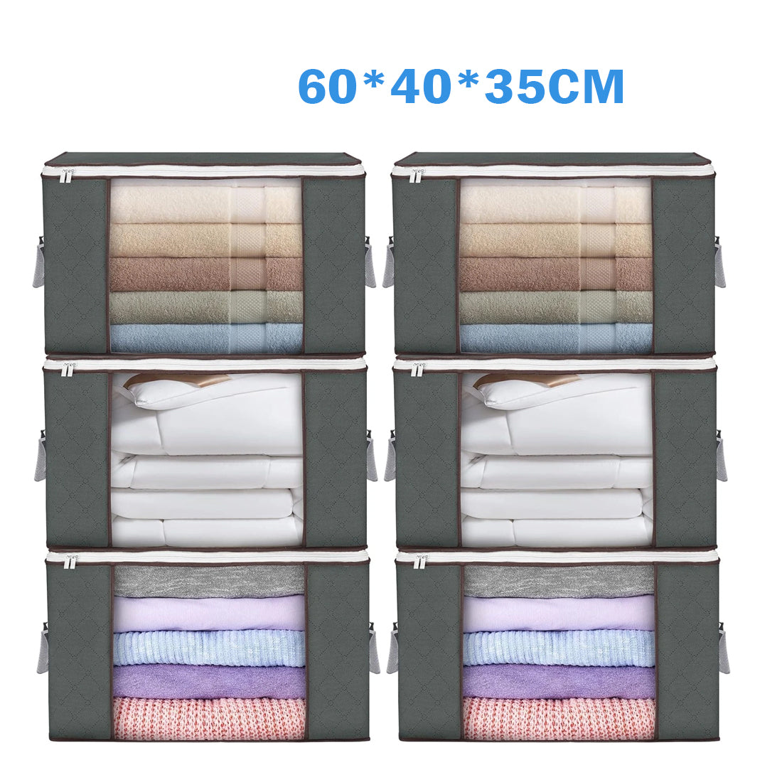 6 Pack 90L Storage Bags Zipped For Clothes, Bedding, Toys, Packing Moving Boxes UK
