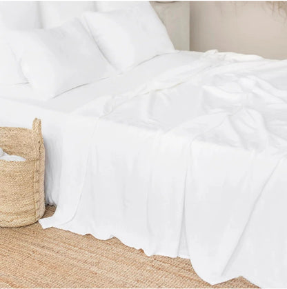 Simple Plain Linen Solid Color Single Double Bed Sheet