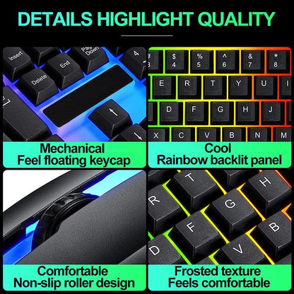 UK Gaming Keyboard And Mouse Set RGB LED USB For PC Laptop Xbox One PS4 PS