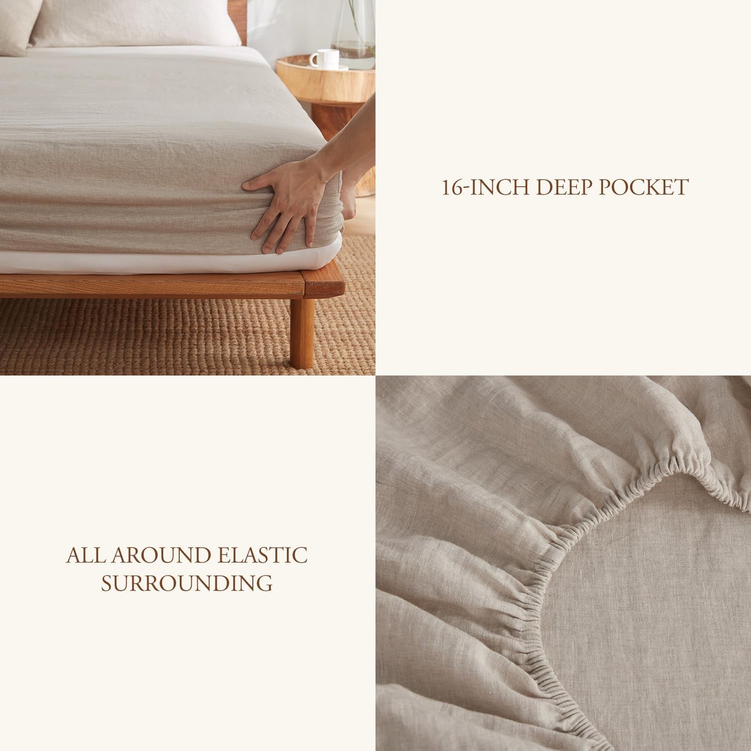 Pure Linen Sheets Set, 100% French Linen from Normandy, Breathable and Durable for Hot Sleepers, 4 Pcs Set - 1 Flat Sheet, 1 Fitted Sheet, 2 Pillowcases (Natural Linen, Full)