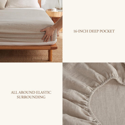 Pure Linen Sheets Set, 100% French Linen from Normandy, Breathable and Durable for Hot Sleepers, 4 Pcs Set - 1 Flat Sheet, 1 Fitted Sheet, 2 Pillowcases (Natural Linen, Full)