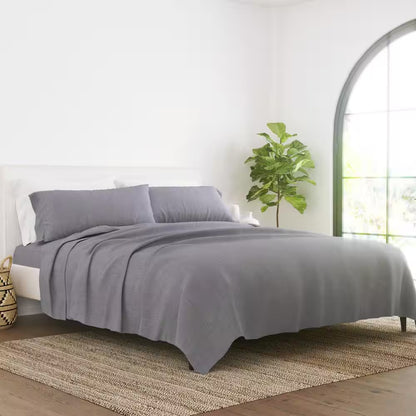 4-Piece Gray Solid Linen & Rayon from Bamboo Blend California King Deep Pocket Bed Sheet Set