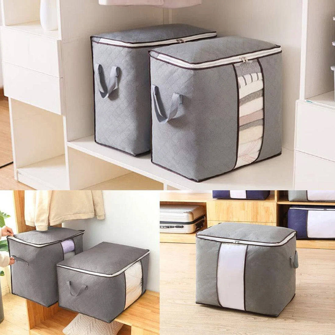 6 Pack 90L Storage Bags Zipped For Clothes, Bedding, Toys, Packing Moving Boxes UK