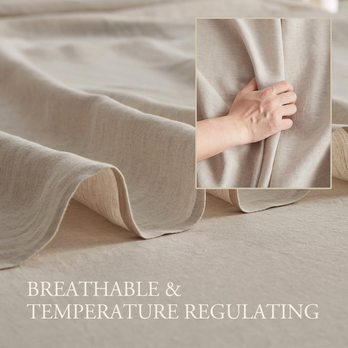 Pure Linen Sheets Set, 100% French Linen from Normandy, Breathable and Durable for Hot Sleepers, 4 Pcs Set - 1 Flat Sheet, 1 Fitted Sheet, 2 Pillowcases (Natural Linen, Full)