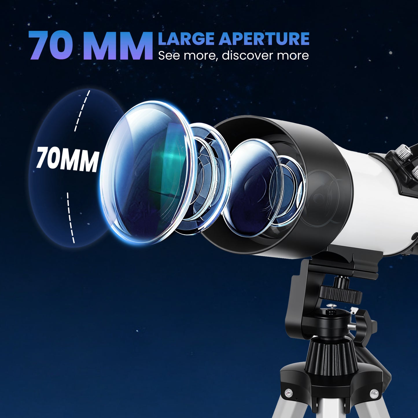 Astronomy Telescope For Adults And Beginners With 70 Mm Aperture, Carry Bag, White