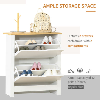 Narrow Shoe Cabinet, Space Saving Shoe Storage Cabinet With 2 Flip Drawers And Adjustable Shelves For 6-12 Pairs Of Shoes For Hallways And Living Room, White
