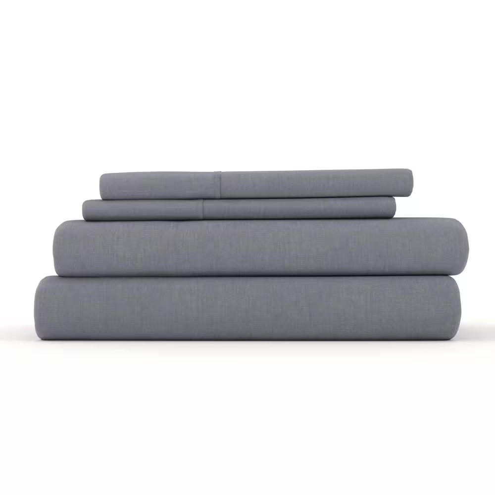 4-Piece Gray Solid Linen & Rayon from Bamboo Blend California King Deep Pocket Bed Sheet Set
