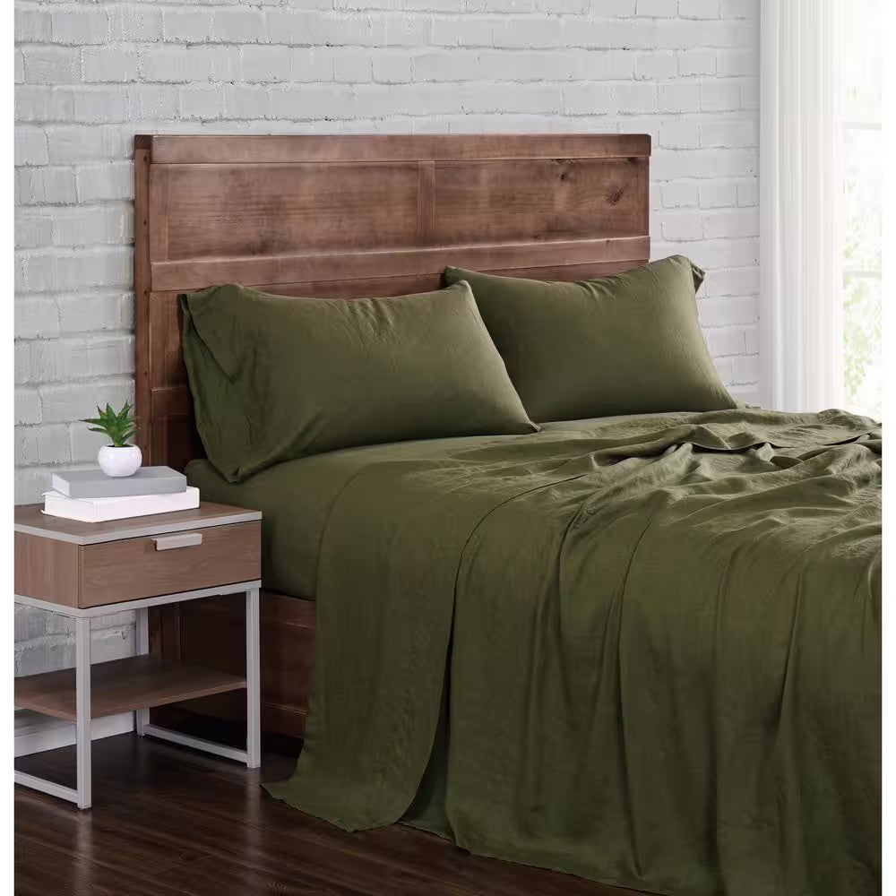 Linen Olive Green California King 4-Piece Sheet Set