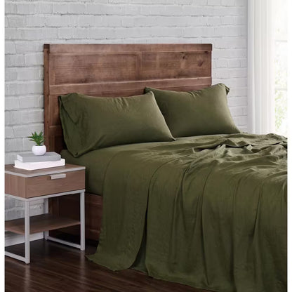 Linen Olive Green California King 4-Piece Sheet Set