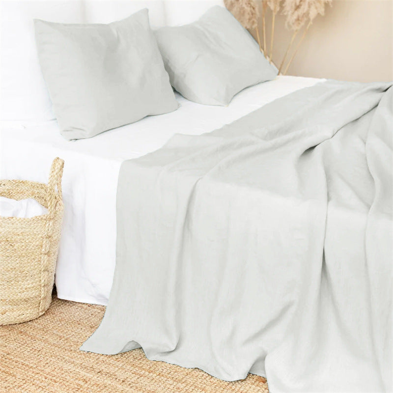 Nordic Style Linen Solid Color Single And Double Bed Sheets