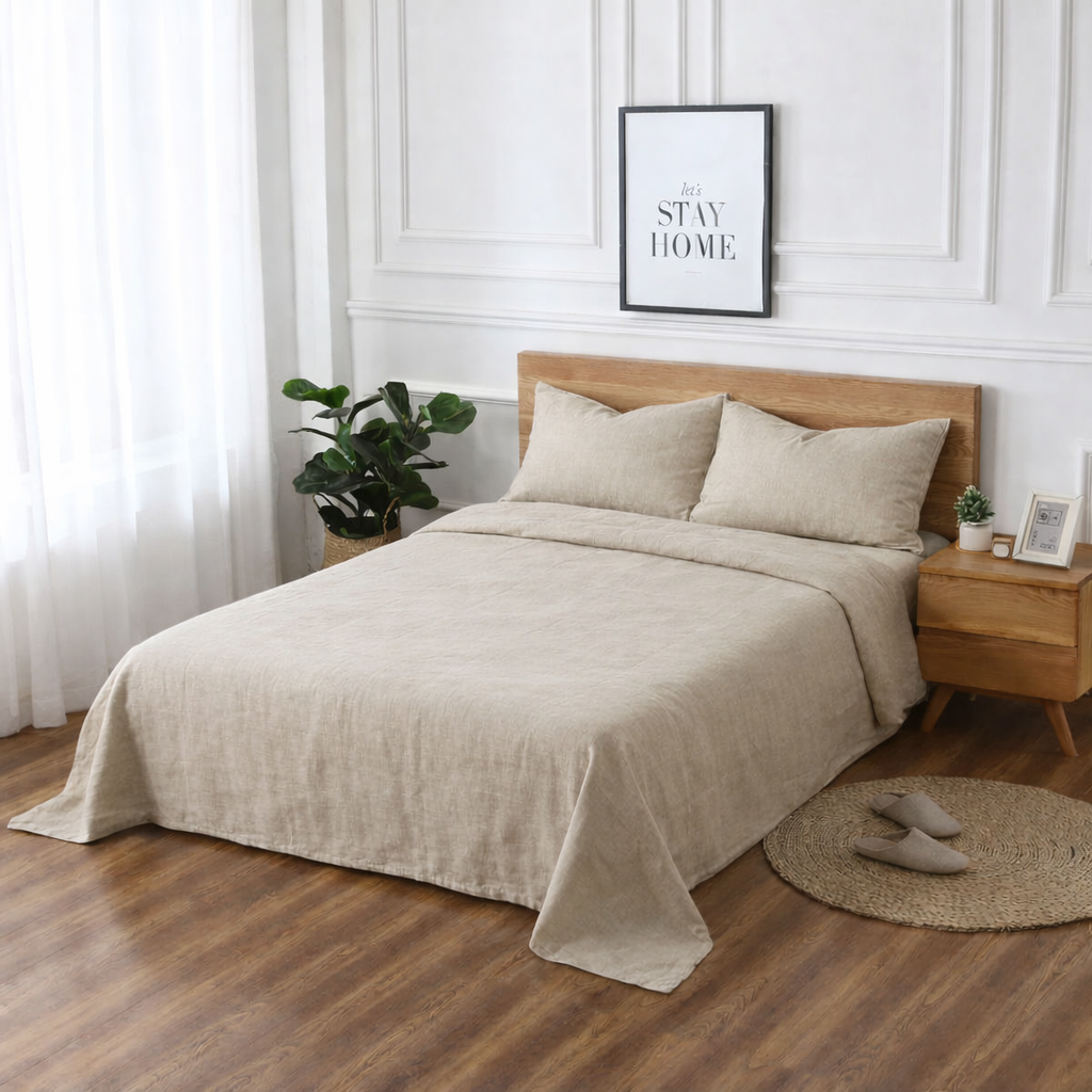 100% French Linen Sheet  – Queen Size Luxury Breathable Linen Bedding