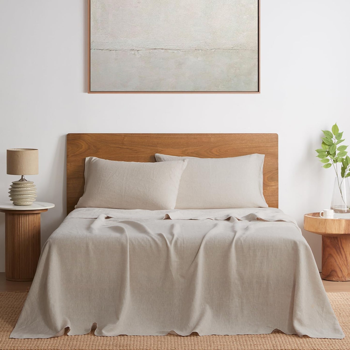 Pure Linen Sheets Set, 100% French Linen from Normandy, Breathable and Durable for Hot Sleepers, 4 Pcs Set - 1 Flat Sheet, 1 Fitted Sheet, 2 Pillowcases (Natural Linen, Full)