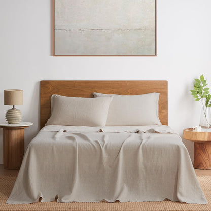 Pure Linen Sheets Set, 100% French Linen from Normandy, Breathable and Durable for Hot Sleepers, 4 Pcs Set - 1 Flat Sheet, 1 Fitted Sheet, 2 Pillowcases (Natural Linen, Full)