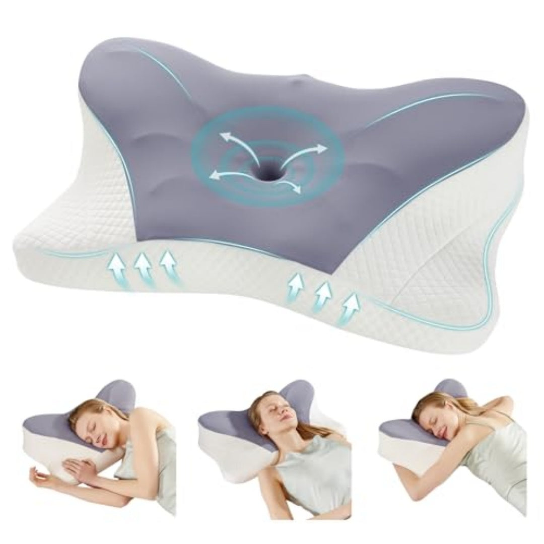 GroundBeds™ Luxe Premium Cervical Neck Pillow, Cooling Ergonomic Memory Foam Pillows  Dual Height Orthopedic Support Contour Pillow For Side