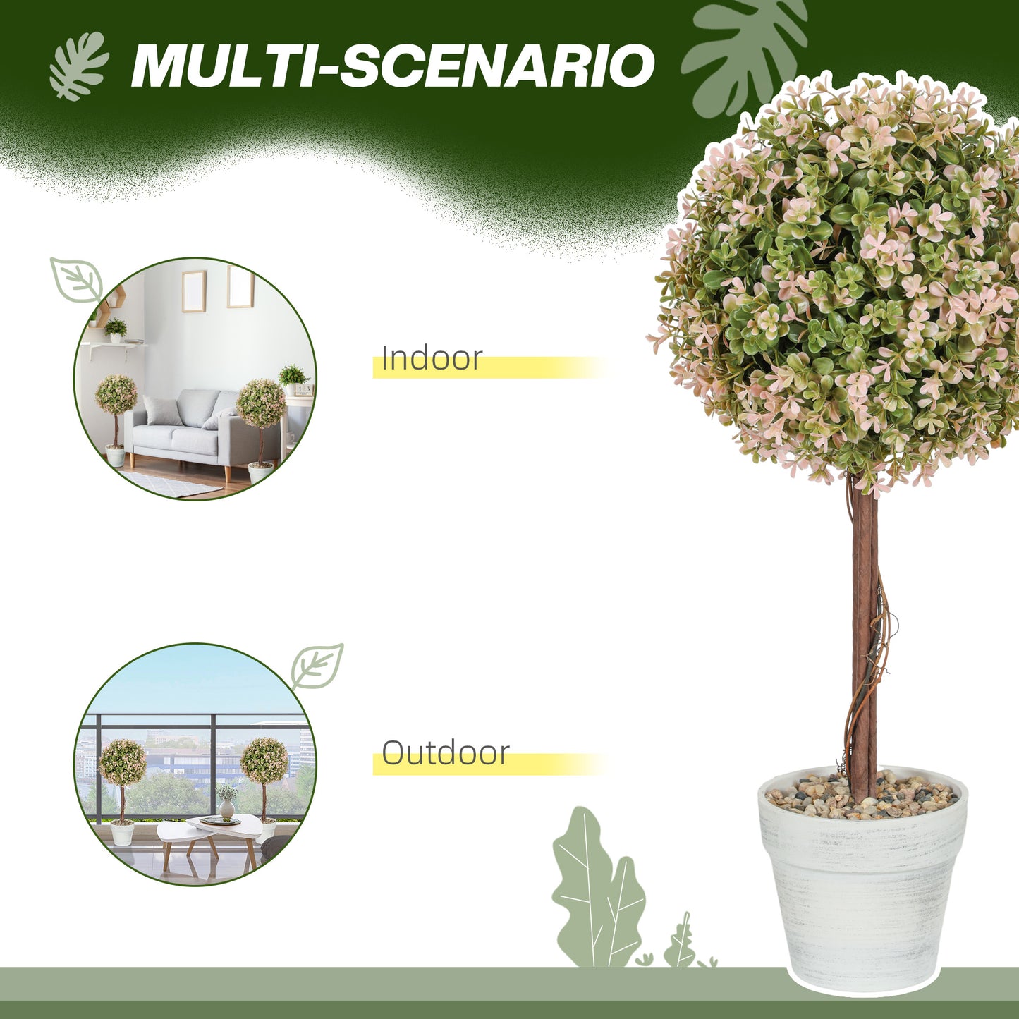 Set Of 2 Decorative Artificial Plants, Murraya Flowers In Pot, Fake Plants For Home Indoor Outdoor Decor, 60cm, Cream White