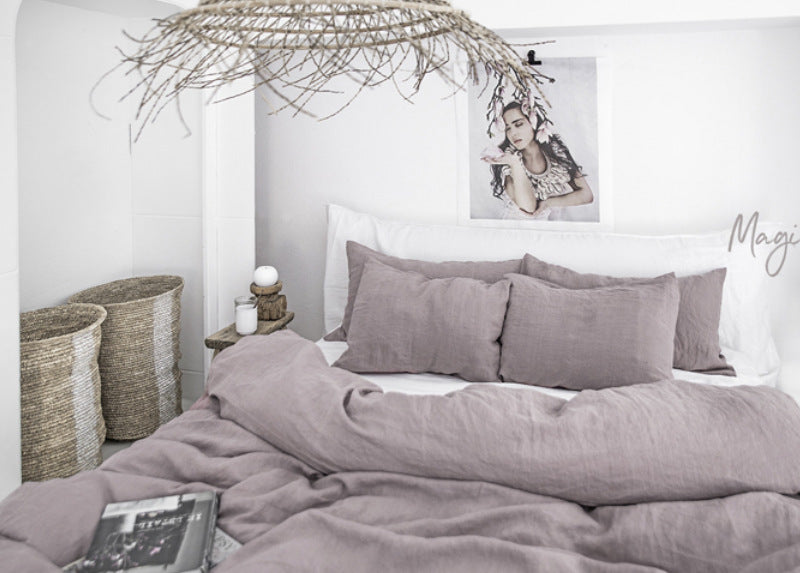 Pure Linen Bed Sheet Duvet Cover Washed Fabric