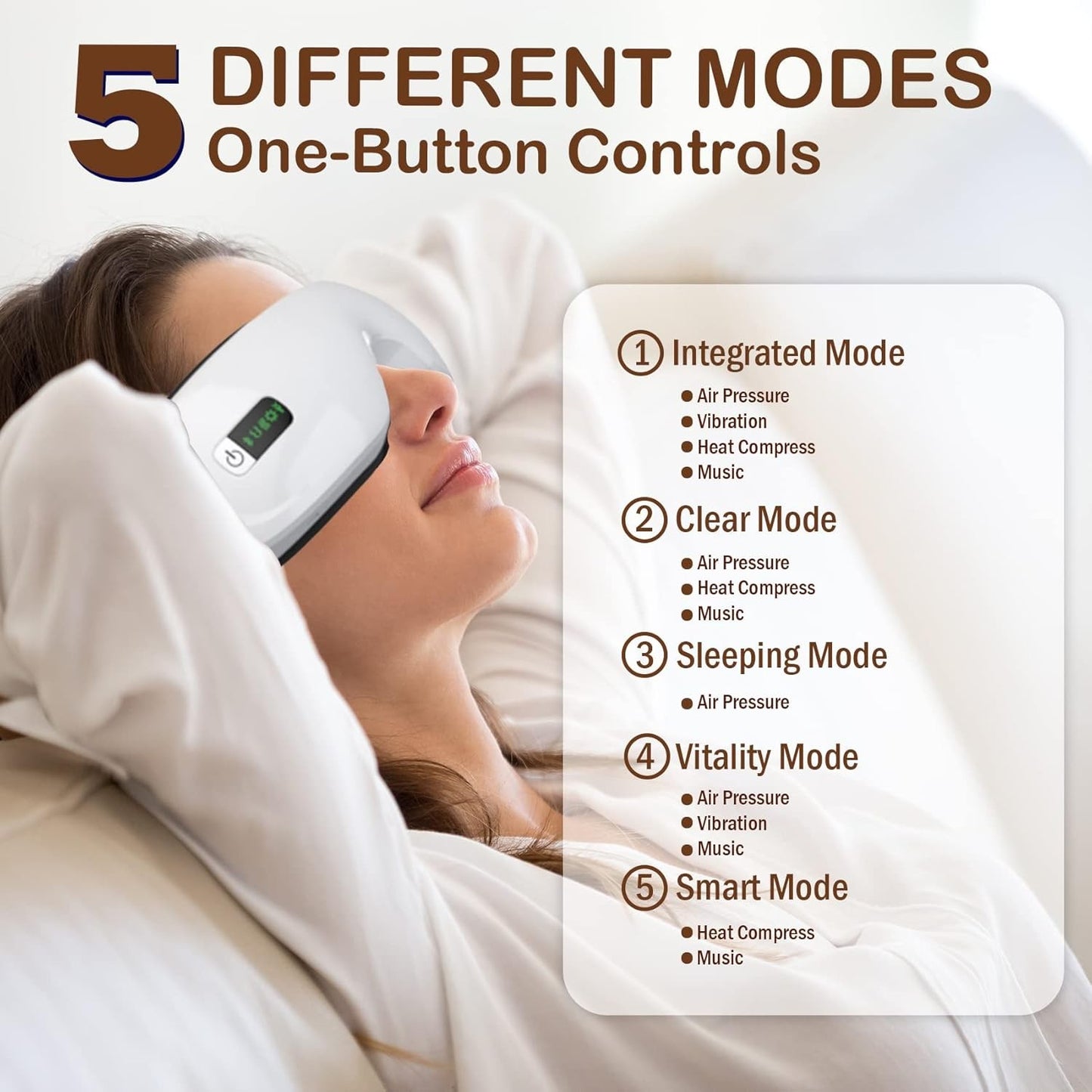 Electric Smart Eye Massager Vibration Heat Airbag Compression & Bluetooth Music
