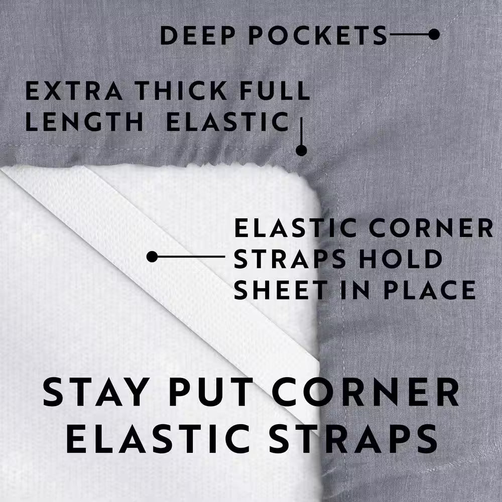 4-Piece Gray Solid Linen & Rayon from Bamboo Blend California King Deep Pocket Bed Sheet Set