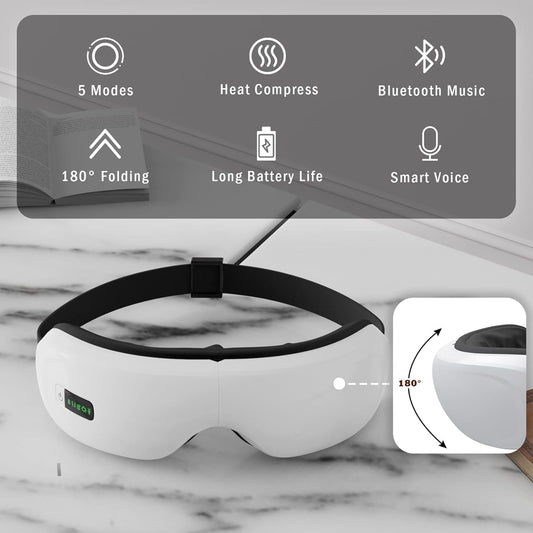 Electric Smart Eye Massager Vibration Heat Airbag Compression & Bluetooth Music