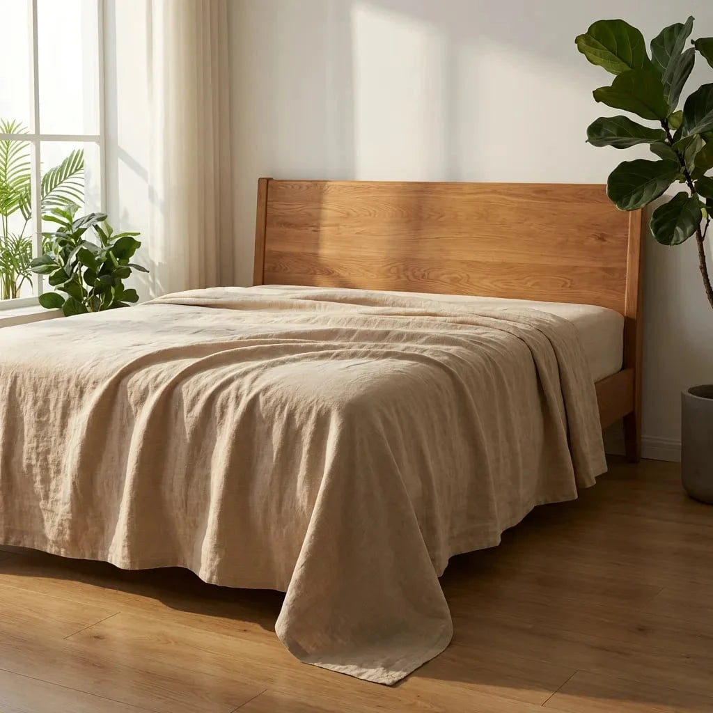 100% French Linen Sheet  – Queen Size Luxury Breathable Linen Bedding